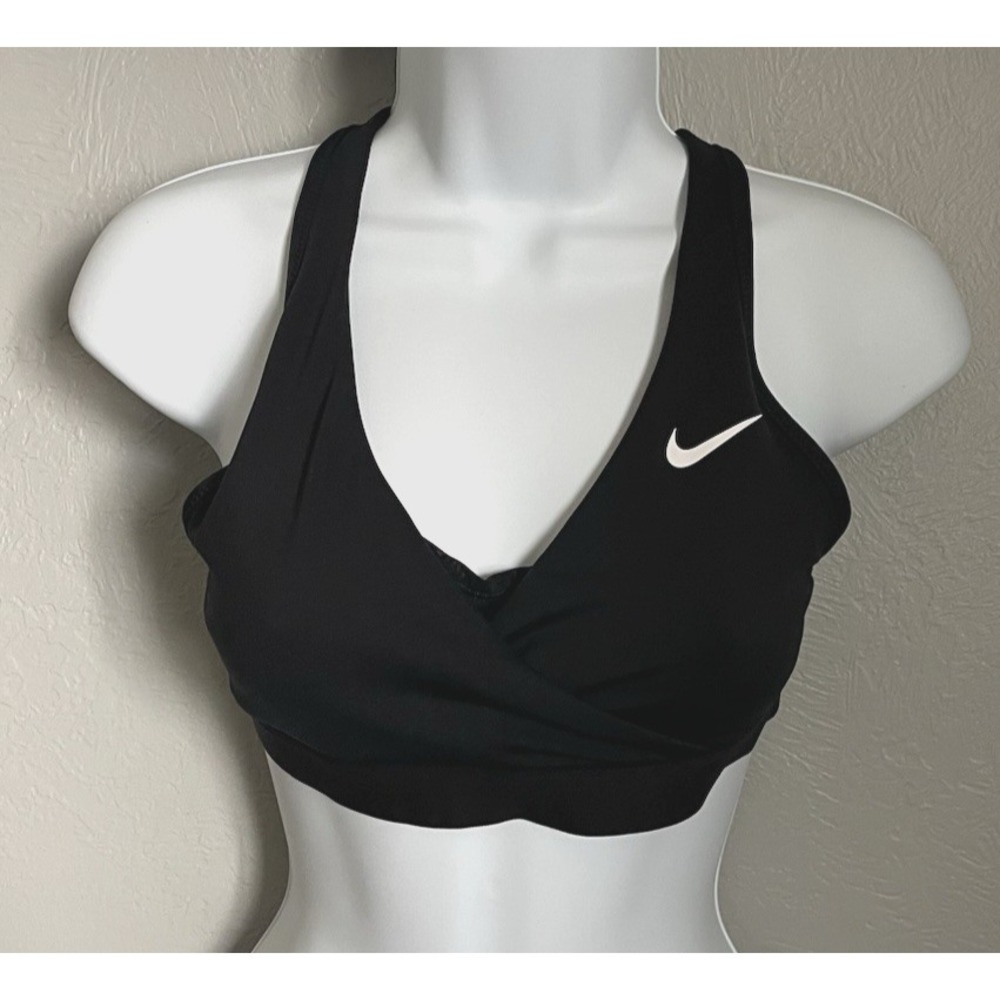 Nike Dri Fit Sports Bra Womens Size Small Black White Swoosh Logo‎ Criss Cross